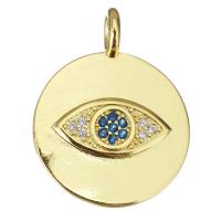 Cubic Zirconia Micro Pave Brass Pendant, Round, plated, fashion jewelry & DIY & for woman & with cubic zirconia, golden, nickel, lead & cadmium free, 20x26x6.50mm, Hole:Approx 3.5mm, 10PCs/PC, Sold By PC
