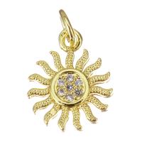 Cubic Zirconia Micro Pave Brass Pendant, Sun, plated, fashion jewelry & DIY & for woman & with cubic zirconia, golden, nickel, lead & cadmium free, 11x13.50x2mm, Hole:Approx 3.5mm, Sold By PC