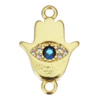Cubic Zirconia Micro Pave Brass Connector, Hamsa, plated, fashion jewelry & DIY & for woman & with cubic zirconia, golden, nickel, lead & cadmium free, 11x17x2mm, Hole:Approx 1.5mm, 10/Lot, Sold By Lot