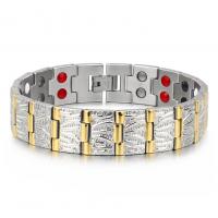 Men Bracelet, Stainless Steel, with Magnet, plated, for man, Length:Approx 7.6 Inch, Sold By PC