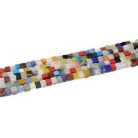 Mischedelstein Perlen, Naturstein, Würfel, poliert, DIY, farbenfroh, 4x4mm, 86PCs/Strang, verkauft von Strang