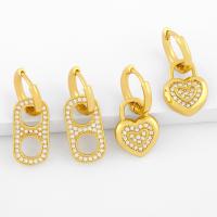 Huggie Hoop Drop Earring Brass 18K gold plated fashion jewelry & micro pave cubic zirconia & for woman golden Sold By Pair