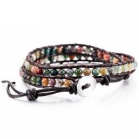 Gemstone Bracelets, with leather cord, Adjustable & different materials for choice & Unisex, more colors for choice, 4mm, Sold Per Approx 34-38 cm Strand