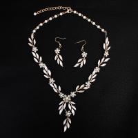 Zinc Alloy Jewelry Sets earring & necklace gold color plated for woman & with rhinestone white nickel lead & cadmium free Sold By Set