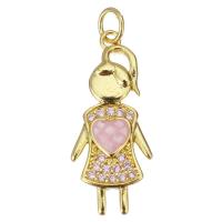 Cubic Zirconia Micro Pave Brass Pendant, Girl, plated, fashion jewelry & DIY & for woman & with cubic zirconia, pink, nickel, lead & cadmium free, 11x25.50x3.50mm, Hole:Approx 3.5mm, 10PCs/Lot, Sold By Lot
