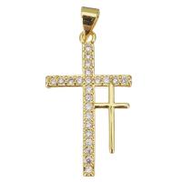 Cubic Zirconia Micro Pave Brass Pendant, Cross, plated, fashion jewelry & DIY & for woman & with cubic zirconia, golden, nickel, lead & cadmium free, 16x28.50x2mm, Hole:Approx 3.5mm, 10PCs/Lot, Sold By Lot