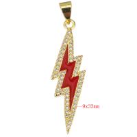 Cubic Zirconia Micro Pave Brass Pendant, Lightning Symbol, plated, fashion jewelry & DIY & for woman & with cubic zirconia, more colors for choice, nickel, lead & cadmium free, 9x33x2mm, Hole:Approx 3.5mm, 10PCs/Lot, Sold By Lot