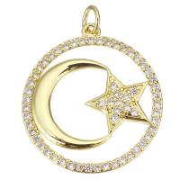 Cubic Zirconia Micro Pave Brass Pendant Moon and Star plated fashion jewelry & DIY & for woman & with cubic zirconia golden nickel lead & cadmium free Approx 3.5mm Sold By Lot