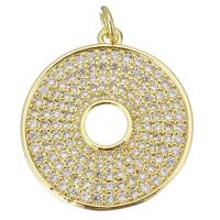 Cubic Zirconia Micro Pave Brass Pendant, Round, plated, fashion jewelry & DIY & for woman & with cubic zirconia, golden, nickel, lead & cadmium free, 22x25x2.50mm, Hole:Approx 3mm, 10PCs/Lot, Sold By Lot