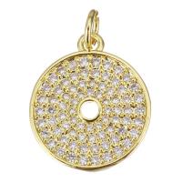 Cubic Zirconia Micro Pave Brass Pendant, Round, plated, fashion jewelry & DIY & for woman & with cubic zirconia, golden, nickel, lead & cadmium free, 15x17.50x2mm, Hole:Approx 3mm, 10PCs/Lot, Sold By Lot