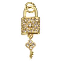 Cubic Zirconia Micro Pave Brass Pendant, Lock and Key, plated, fashion jewelry & DIY & for woman & with cubic zirconia, golden, nickel, lead & cadmium free, 8x14.5x3mm,4x10x2mm, Hole:Approx 3mm, 10PCs/Lot, Sold By Lot