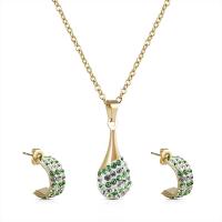 Fashion Stainless Steel Jewelry Sets, Stud Earring & necklace, plated, fashion jewelry & for woman & with cubic zirconia, gold, 460x30mm, Sold By Set