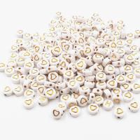 Acryl Schmuck Perlen, DIY & mit einem Muster von Herzen & Emaille, weiß, frei von Nickel, Blei & Kadmium, 4x7mm, 10Taschen/Menge, verkauft von Menge
