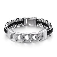 Men Bracelet Titanium Steel with Faux Leather plated for man black Sold By PC