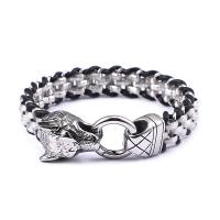 Men Bracelet, Titanium Steel, with Faux Leather, plated, for man, 18mm,215x13mm, Sold By PC