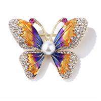 Zinc Alloy Brooches Butterfly plated fashion jewelry & for woman & with rhinestone nickel lead & cadmium free Sold By PC