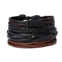 Men Bracelet, Faux Leather, bracelet, with Linen, plated, hardwearing & 4 pieces & Adjustable & fashion jewelry & for man, more colors for choice, nickel, lead & cadmium free, 60mm, Sold By Set