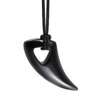 Men Necklace, Stainless Steel, with Waxed Nylon Cord & Velveteen, Wolf Tooth, black ionic, adjustable & for man, 24x54mm, Sold Per Approx 16-24 Inch Strand