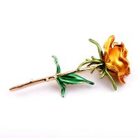 Tibetan Style Brooches, Rose, plated, fashion jewelry & for woman, yellow, nickel, lead & cadmium free, 70x35mm, Sold By PC