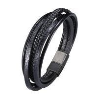 Men Bracelet, 316L Stainless Steel, with Microfiber PU, plated, fashion jewelry, black, 12mmX6mm, Sold By Strand