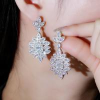 Cubic Zirconia Micro Pave Brass Earring with Cubic Zirconia fashion jewelry white 4.8CM Sold By Pair