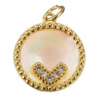 Cubic Zirconia Micro Pave Brass Pendant, with Shell, gold color plated, micro pave cubic zirconia, 15x17.5x3mm, Hole:Approx 3.5mm, 10PCs/Lot, Sold By Lot