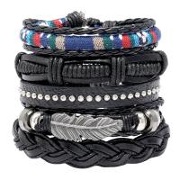 Faux Leather Bracelet Set, bracelet, with Tibetan Style, plated, 5 pieces & hardwearing & Unisex, 60mm, Sold By Set