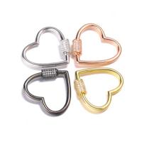 Brass Carabiner Key Ring with Cubic Zirconia Heart plated & DIY & micro pave cubic zirconia 30*31mm Sold By PC