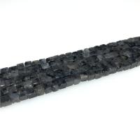 Grânulos de labradorita, Pedra brilhante, Praça, polido, DIY, preto, 4x4mm, 86PCs/Strand, vendido por Strand