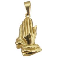 Stainless Steel Pendants, Hand, gold color plated, 16x27x3mm, Hole:Approx 3.5x7mm, Sold By PC