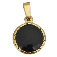Stainless Steel Pendants, Round, gold color plated, enamel, 14.5x18x2.5mm, Hole:Approx 3x7mm, Sold By PC