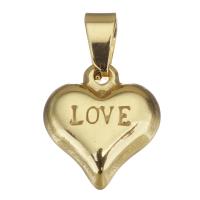 Stainless Steel Heart Pendants, gold color plated, with letter pattern, 12x13x4mm, Hole:Approx 3x4.5mm, Sold By PC