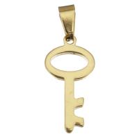 Bijoux pendentifs en acier inoxydable , clé, Placage de couleur d'or, 9.5x19.5x1.5mm, Trou:Environ 3x5mm, Vendu par PC