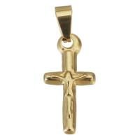 Нержавеющая сталь крест подвески, нержавеющая сталь, Kресты, плакирован золотом, 10x19x2.5mm, отверстие:Приблизительно 3x5mm, продается PC