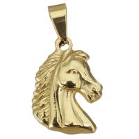 Bijoux pendentifs en acier inoxydable , cheval, Placage de couleur d'or, 15x21.5x3mm, Trou:Environ 4x6.5mm, Vendu par PC
