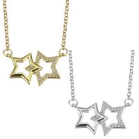 Cubic Zircon Micro Pave Brass Necklace, with stainless steel chain, with 1.5 inch extender chain, Star, plated, micro pave cubic zirconia & for woman & hollow, more colors for choice, 21x13mm,1.5mm, Sold Per Approx 17 Inch Strand