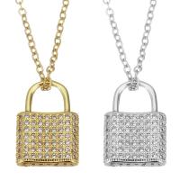 Cubic Zircon Micro Pave Brass Necklace, with stainless steel chain, with 1.5 inch extender chain, Lock, plated, micro pave cubic zirconia & for woman, more colors for choice, 12x17mm,1.5mm, Sold Per Approx 17 Inch Strand