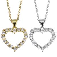 Cubic Zircon Micro Pave Brass Necklace, with stainless steel chain, with 1.5 inch extender chain, Heart, plated, micro pave cubic zirconia & for woman & hollow, more colors for choice, 18x18mm,1.5mm, Sold Per Approx 17 Inch Strand