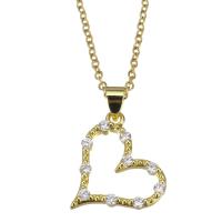 Cubic Zircon Micro Pave Brass Necklace, with stainless steel chain, with 1.5 inch extender chain, Heart, gold color plated, micro pave cubic zirconia & for woman & hollow, 17x18mm,1.5mm, Sold Per Approx 17 Inch Strand