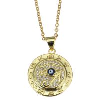 Cubic Zircon Micro Pave Brass Necklace, with stainless steel chain, with 1.5 inch extender chain, Round, gold color plated, micro pave cubic zirconia & for woman & enamel, 18x20mm,1.5mm, Sold Per Approx 17 Inch Strand