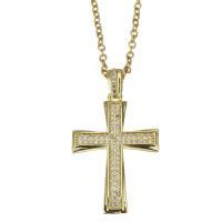 Cubic Zircon Micro Pave Brass Necklace with stainless steel chain with 1.5 inch extender chain Cross gold color plated micro pave cubic zirconia & for woman 2mm Sold Per Approx 17 Inch Strand