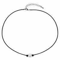 Přírodní Sladkovodní Pearl náhrdelník, kožená šňůra, s Sladkovodní Pearl, módní šperky, černý, Prodáno By Strand