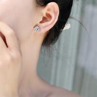 Stainless Steel Stud Earrings, with Cubic Zirconia, fashion jewelry, silver color,  6MM, Sold By Pair