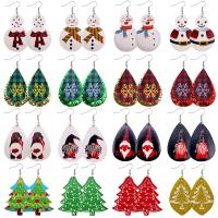 Christmas Earrings, PU Leather, with Tibetan Style, printing, Christmas jewelry & different styles for choice & different designs for choice & for woman, more colors for choice, 38x78mm,38x75mm,45x75mm, 10Pairs/Lot, Sold By Lot