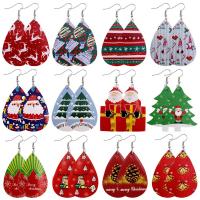 Christmas Earrings PU Leather with Zinc Alloy printing Christmas jewelry  & for woman Sold By Lot