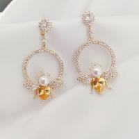 Boucles d'oreilles en alliage de zinc, perle de plastique, avec alliage de zinc, Placage de couleur d'or, bijoux de mode & avec strass, 4.3cmX2cm, Vendu par paire