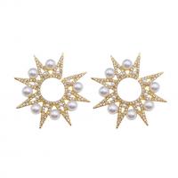 Tibetan Style Stud Earring, Plastic Pearl, with Tibetan Style, gold color plated, fashion jewelry & with rhinestone, 1.8CM, Sold By Pair