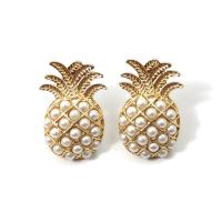 Zinc Alloy Stud Earring with Plastic Pearl gold color plated fashion jewelry nickel lead & cadmium free Sold By Pair