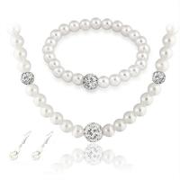 Zinklegierung Schmucksets, Armband & Ohrring & Halskette, mit Kunststoff Perlen, drei Stücke & Modeschmuck, weiß, verkauft von setzen