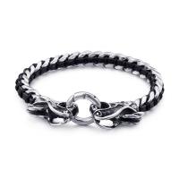 Men Bracelet Faux Leather with Titanium Steel plated for man black Sold By PC